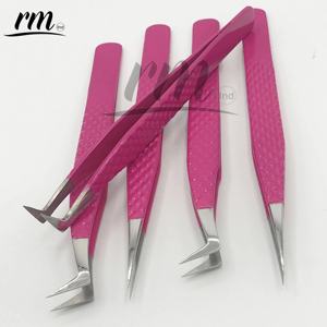 RMI Purple Powder Coated / Silver Tip Pinzas para pestañas de punta de Espinilla de acero inoxidable de alta calidad 45 Volumen de bota regular - Product Image 3