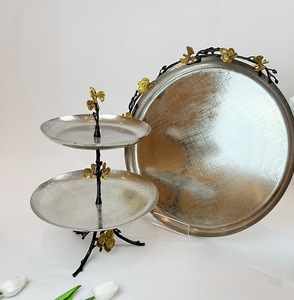 Design Under Glazed Dishes Brass Boarder With Floral Pattern Stainless Steel Trays <b>Tier</b> Stand <b>Fruit</b> Salad And Nut <b>Bowl</b> India - Product Image 5