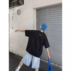 เสื้อทีเชิ้ต100% ผ้าคอตตอนสีดำสำหรับทุกเพศเสื้อยืดขนาดใหญ่260ก. น้ำหนักผ้าและลายปักกราฟฟิตีสำหรับผู้ชายผู้หญิง - Product Image 3