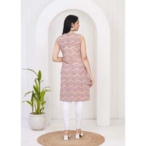 Femme Multicolore Chevron/Zig Zag Droit Kurti Pur Coton XL Taille Soie Brodé Bouton Respirant Mode pour le Printemps - Product Image 6