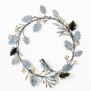 Guirnaldas de diseño floral, decoración de puerta delantera, corona de lujo de Metal, decoración de pared de salón, acabado blanco y verde - Product Image 3