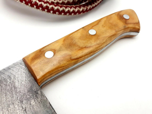 Couteau couperet en acier damas 9.5 "OEM, forgé à la main, motif goutte de pluie, viande de cuisine, manche en bois de noyer naturel, vente en gros - Product Image 3