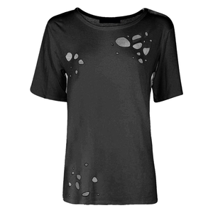 Camisetas de algodón informales ecológicas de alta calidad para mujer, diseño cómodo con agujeros rasgados con impresión Digital de algodón 100% - Product Image 4