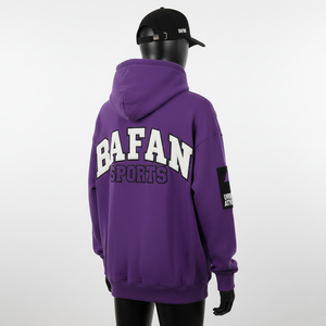 Sweat-shirt streetwear basique surdimensionné avec logo personnalisé, broderie et patch en chenille, couleur violet, polaire doux 350 GSM - Product Image 4