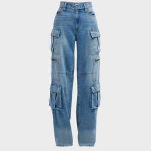 Jeans amples et confortables à taille haute pour femmes, pantalon en denim à jambes larges, pantalon élastique tendance style boyfriend, pantalon en denim - Product Image 2