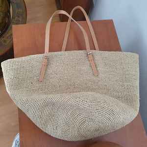 Adagascar-Bolso de rafia hecho a mano para mujer, bolsa de ganchillo con asas de cuero, forro de algodón con cierre magnético - Product Image 5