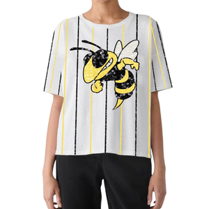 เสื้อยืดคอกลมสำหรับผู้หญิงลายทางแนวตั้งปักเลื่อมลายเกมวันเกมลำลองออกแบบได้ตามต้องการ2025 - Product Image 4