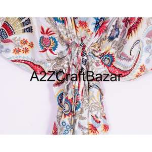 Robe courte en coton pur faite à la main pour femmes, style bohème, imprimé floral, vêtements de plage, couverture, été, douce, respirante, confortable - Product Image 3