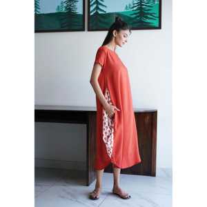 Fintastic Woman's Swing <b>Dress</b> Coral Knot 100% Cotton Square Collar Translucent Knee-Length Zippers XS S M XL 2XL for <b>Club</b> Day - Product Image 4