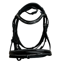 En gros ADIBA OVERSEAS Bridon de cheval en cuir noir de haute qualité avec frontale et muserolle à strass thermocollés, confortable et durable