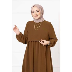 Robe Hijab Marron Style Boléro avec Taille Empire – Élément de Mode Simple - Product Image 2