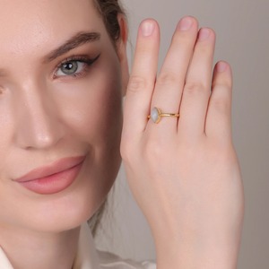 La mayoría de las ventas de joyería fina Rainbow Moonstone Marquise 18K chapado en oro anillo para niñas colección de ropa de fiesta de boda - Product Image 5