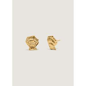Gold Plated Shell Stud <b>Earrings</b> Trendy Vintage Religious Classic Style Floral Drop Design with Pearl Diamond for Party Gift - Product Image 6