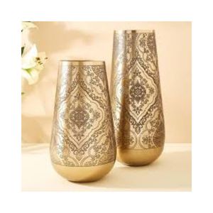 Embossed Design Gold Finish Metal Flower Vases for Luxury <b>Decor</b> Weddings Parties Hotel Tables and Floral Displays - Product Image 1