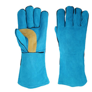 Guantes de seguridad razonables para soldadura de trabajo con láser Tig Mig de cuero de vaca resistencia al calor personalizado azul doble cuero reforzado - Product Image 5