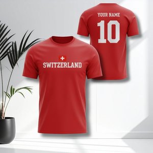 Set di Maglie da Calcio Personalizzabili Ispirate alla Svizzera, Rosso e Bianco, per Tifosi, con Nome e Numero, Prodotto Accessorio - Product Image 2