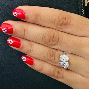 Anillos de compromiso Toi Et Moi de diamantes ovalados y pera de oro macizo de 14 quilates, anillo de diamantes cultivados en laboratorio ovalado y corte de pera - Product Image 5