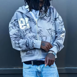 Custom Logo Cropped <b>Hoodie</b> for Men Oversized Streetwear Cotton <b>Zip</b> <b>Up</b> with Drawstring and <b>Graphic</b> Print - Product Image 1