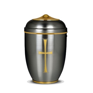 Urna de recuerdo de metal con diseño de Cruz elegante para seres queridos, urna de cremación para adultos con acabado dorado y gris para recuerdo de memoria - Product Image 1