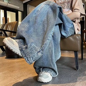 New <b>Men</b> Y2K Vintage Side Striped Straight Jean High Street Wash Blue <b>Baggy</b> Denim <b>Trousers</b> Hip Hop Fashion Jeans - Product Image 3