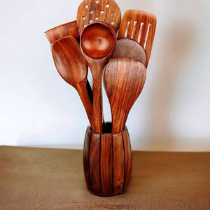 Sheesham Wood <b>Cooking</b> <b>Spoon</b> Handmade Set of 2 Hot Selling Bowl Set Made in India Includes <b>Wooden</b> Salad Server Set - Product Image 1