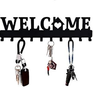 Produit exclusif Panneau de bienvenue en métal noir Cintre décoratif avec 10 crochets Ustensiles de cuisine Produit pour la maison Support suspendu essentiel - Product Image 1