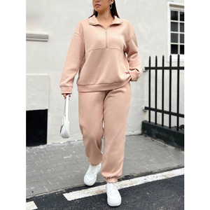 Ensemble de survêtement décontracté 2 pièces pour homme avec capuche, logo personnalisé, coupe classique, tricoté, fermeture éclair, pull et pantalon, 100 % coton, hiver - Product Image 3