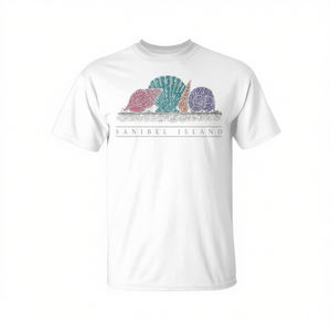 T-shirt con grafica conchiglie di Sanibel Island, abbigliamento promozionale a tema spiaggia - Product Image 2