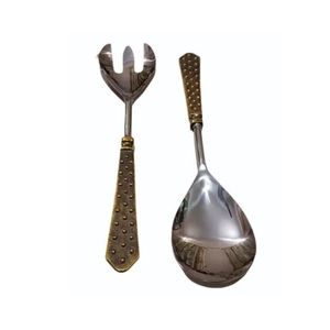 Ensemble de service à salade en métal fait à la main poignée en laiton ustensile de service à manger moderne ustensiles de cuisine design - Product Image 1
