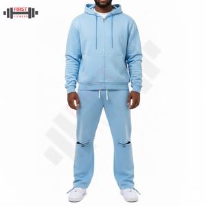Conjunto de Sudadera con Capucha y Pantalones Deportivos para Hombre, con Apliques Personalizados, Impresión DTG, Lavado Ácido, Estilo Desteñido, Corte Acampanado - Product Image 1