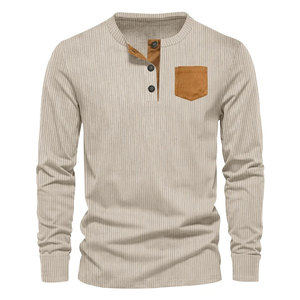 Camisetas de Manga Larga con un Bolsillo Delantero para Hombre, Camisetas de Color Sólido para Hombre, Camisetas de Tela de Algodón Premium de Punto para Hombre - Product Image 3
