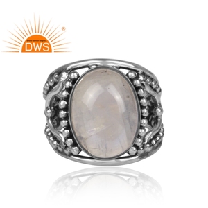 Anillo de declaración de piedras preciosas de piedra de luna de arcoíris Natural de plata de ley oxidada más vendido, fabricante de joyería personalizada - Product Image 4