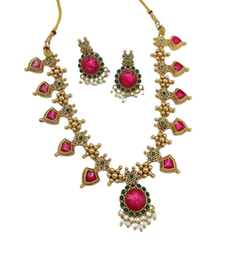 Magnifique bijou tendance design indien du sud Ensemble bijoux plaqué or travail Minakari Collier avec boucles d'oreilles pour femmes - Product Image 4