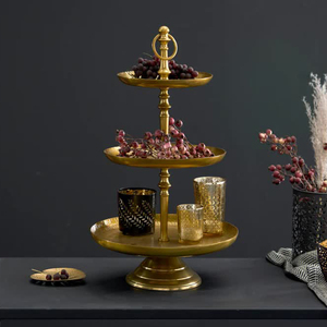 Gold Finished Metal 3 Tier Gold <b>Cake</b> <b>Stand</b> Luxury Home Tabletop Decorative Desert Serving Metal <b>Stand</b> - Product Image 2