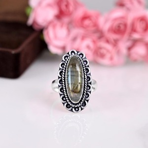 Anillo clásico de plata sólida 925, joyería para mujer, Plata de Ley 925, piedras preciosas de labradorita, estilo bohemio, anillo hecho a mano, regalo para mamá - Product Image 4
