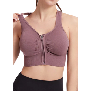 Soutien-gorge de sport en nylon/coton extensible respirant sans couture à fermeture éclair torsadée à l'avant pour femmes rondes - Product Image 5