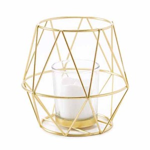 Support à bougie votive géométrique en fil métallique fait main, grand modèle, finition argentée, pour table à manger, décoration de mariage et de fête - Vente en gros - Product Image 1