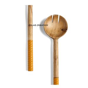 Ensemble de saladiers en bois d'acacia avec poignées en résine sculptées en spirale, écologiques, lavables au lave-vaisselle, ustensiles de cuisine pour mélanger - Product Image 2