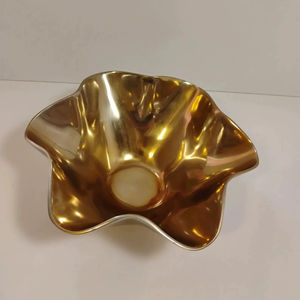 Designer Gold Finish Abstract Shape <b>Metal</b> <b>Bowl</b> For Tabletop Decor Fruit Storage And Contemporary Home Styling From India - Product Image 1