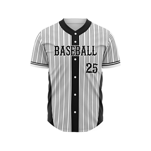 Maillots de baseball imprimés par sublimation à rayures fines et boutons complets, fabriqués en tissu maillé 100 % polyester avec votre propre logo personnalisé - Product Image 1