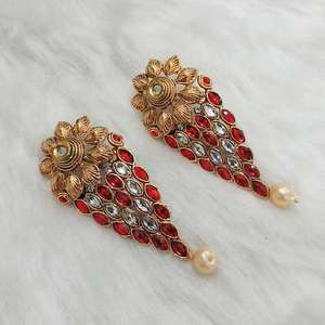 Boucles d'oreilles Kriaa Fine Manchette Plaqué Or Marron Pierre Autrichienne Dangler Modèle 1313017B - Product Image 1