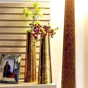 Tube Fleur Vase Grand Décor À La Maison Simple Or Métal Décoratif En Aluminium Vase Moderne En Laiton Plaqué Porte D'entrée et Jardin Décor Utilisé - Product Image 6