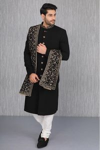 NEW STYLISH EMBROIDERY on MEN SHERWANI and HEAVY STOLE DRESS WITH MATCHING SHOE for MEN for WEDDING Dress @ 2022 - Product Image 2