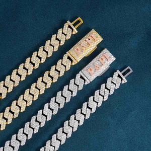 Cadena Cubana de Oro de 14K Personalizada con Forma Geométrica de Moissanita de 2 Filas de 10MM para Regalo - Product Image 1