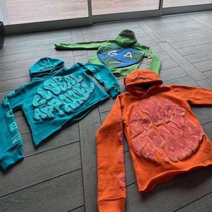 Men's Fleece Hoodie with Raw Hem & 3D Puff Printing Trendy Design & Comfortable Hoodies New Arrival Hot Sale Men Hoodies - Product Image 3