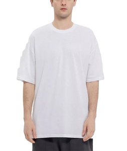 Camisetas OEM con estampado gráfico y logotipo personalizado para hombre, Camiseta holgada de algodón con hombros caídos y hombros caídos, camiseta lisa larga de gran tamaño tejida - Product Image 1