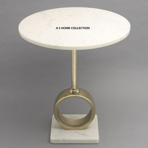 Mesa Auxiliar de Diseño Metálico para Decoración del Hogar, Color Dorado, Hecha a Mano, Diseño Redondo, Tapa de Mármol Blanco, Suministros de Fábrica - Product Image 1