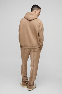 Brown Oversized Raglan Sleeves Heavyweight Tracksuit Acid wash box fit Hoodie & <b>Sweatpants</b> set Spray Wash Hooded Tracksuit Men - Product Image 3