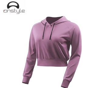 Onstyle Sports mujer Sudadera con capucha recortada cremallera en la parte delantera casual moda Sudadera con capucha longitud corta ropa de manga larga - Product Image 2