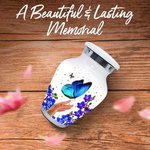 Petite urne papillon blanche-Petite urne pour cendres avec boîte et sac-Urne blanche avec papillons-Honore votre bien-aimé avec Mini - Product Image 5